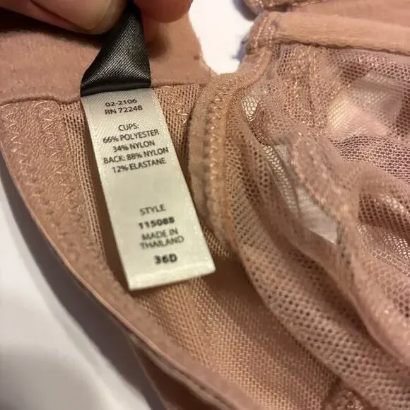 Paramour Rose Tan Lotus Embroidered Lace Bra Unlined Size 36D Sheer Sculpting - Picture 5 of 6